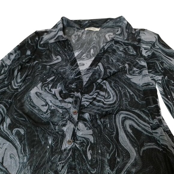 Blouse 3X NWOT button-down shirt slim fit long sleeve sheer abstract black gray - Picture 5 of 5